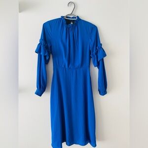 Chiffon high neck skater dress in blue